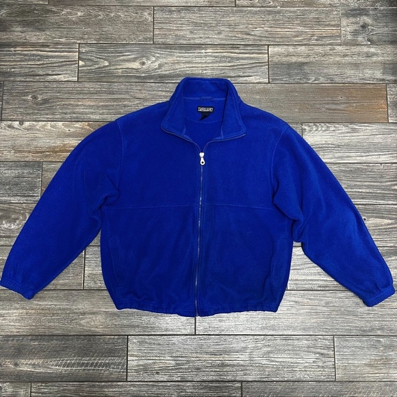 Men’s Large L Women’s Extra Large Lands’ End Blue Fleece Jacket Full Zip Pockets - Picture 3 of 15